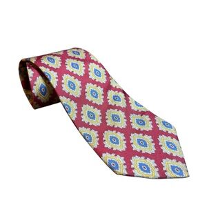 Christian Dior Men's VTG Necktie Tie 100% Silk Patterned Made In USA‎ Red Blue